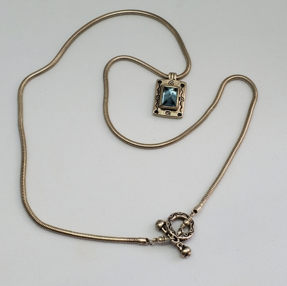 Sterling Blue Topaz Scrolled Snake Chain Necklace - Picture 2 of 7